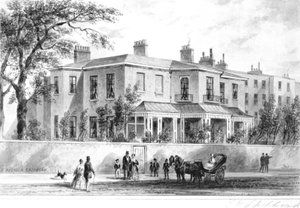 Noordwestelijk uitzicht op Camelford House, 1850 door English School
