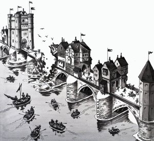 Illustratie van kinderrijm: London Bridge valt neer