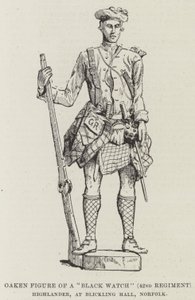 Eikenhouten figuur van een "Black Watch" (42e Regiment) Highlander, in Blickling Hall, Norfolk door English School