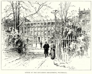 Kantoor van het Ministerie van Onderwijs, Whitehall (gravure) door English School
