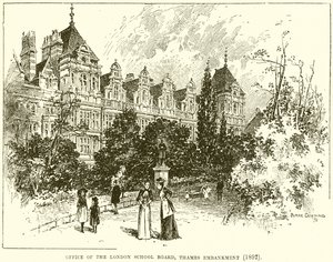 Kantoor van de London School Board, Thames Embankment (1892) door English School