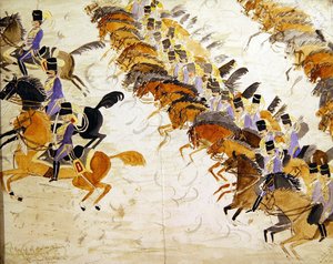 Officieren te paard in galop, c.1840 door English School