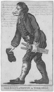 Oude laarzen van Rippon in Yorkshire, gegraveerd door J. Strange (18e eeuw) naar een tekening van Timothy Grin, uitgegeven door C. Johnson, 1793 door English School