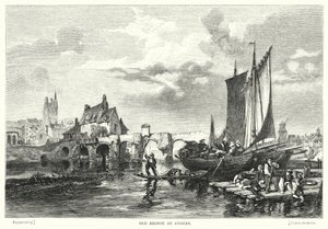 Oude brug in Angers (gravure) door English School