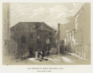Oude kerk in Inkle Factory Lane, afgebroken in 1845 (gravure)