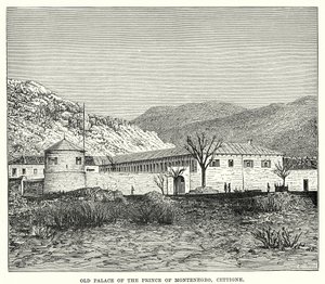 Het oude paleis van de prins van Montenegro, Cettigne (gravure) door English School