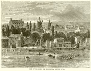 Oude Windmolens in Lambeth, rond 1750 door English School
