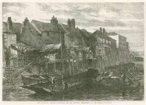 Oude huizen in Lambeth gesloopt voor de zuidelijke oever van de Theems door English School