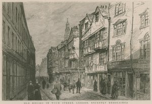 Oude huizen in Wych Street, Londen, recent gesloopt door English School