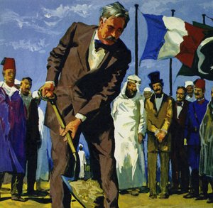 Op 25 april 1859 keerde de Lesseps de eerste schop aarde van het Suezkanaal om door English School