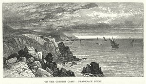 Aan de kust van Cornwall: Pradanack Point (gravure) door English School