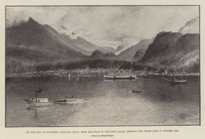 Op Weg naar Klondike, Skagway Town, vanaf het Hoofd van het Lynn Kanaal, met Uitzicht op de White Pass in Oktober 1897 door English School