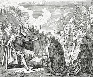 Ottokar II van Bohemen brengt hulde aan Rudolf I, koning van Duitsland in 1276 door English School