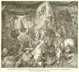 Val van Rome door de barbaren.--Toetreding van Theodorik en de Ostrogoten door English School