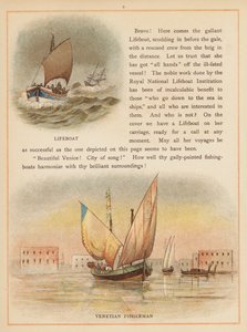 Pagina uit De boten van de wereld, eind 19e eeuw (kleurenlitho) door English School