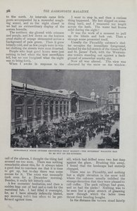 Pagina uit tijdschriftartikel over een denkbeeldig ingesneeuwd Londen