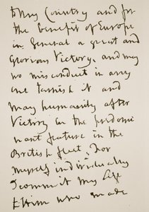 Pagina van een brief geschreven door Nelson vlak voor de Slag bij Trafalgar, maandag 21 oktober 1805 door English School