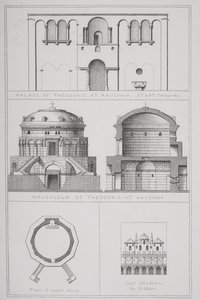 Paleis en mausoleum van Theodorik (c.454-526) in Ravenna, uit `Agincourts Geschiedenis van de Kunst door zijn Monumenten door English School