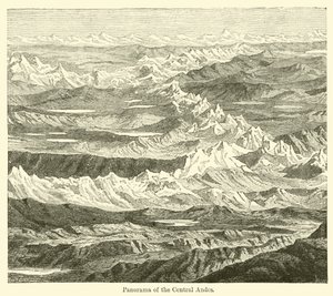Panorama van de Centrale Andes (gravure) door English School