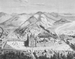 Panoramisch uitzicht op de Basiliek van Guadalupe, Mexico-Stad 1880s door English School