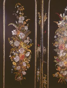 Papier maché kaptafel, detail van kastdeur, ca. 1851 door English School