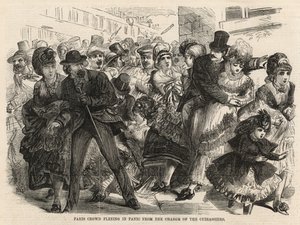 Parijse menigte vlucht in paniek voor de aanval van de Cuirassiers door English School