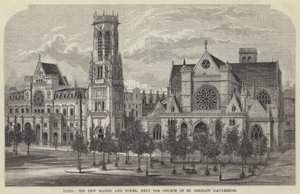 Parijs, het nieuwe stadhuis en toren, naast de kerk van St Germain l