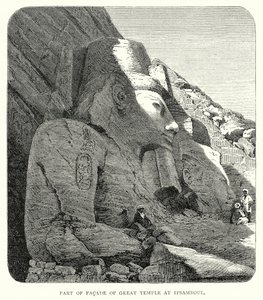 Deel van gevel van grote tempel in Ipsamboul (gravure) door English School