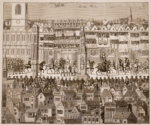 Deel van de kroningsprocessie van Edward VI, 1547, naar een 16e-eeuwse aquarel door English School