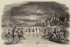 "Pas de Patineurs," in het nieuwe ballet, in het theater van Hare Majesteit (gravure) door English School
