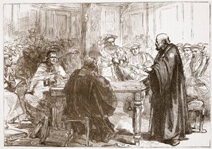 Pastoor Olaf op de Conferentie van Uppsala, illustratie uit De Geschiedenis van het Protestantisme door James Aitken Wylie, gepubliceerd in 1878 door English School