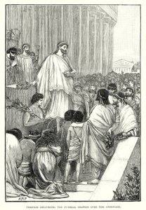 Pericles spreekt de begrafenisrede uit over de Atheners (gravure) door English School