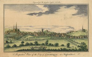 Perspectiefzicht op de stad Lichfield, c.1795-98 door English School