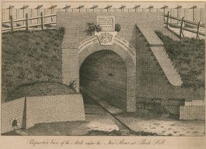 Perspectiefzicht op de boog onder de New River bij Bush Hill
