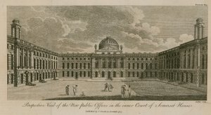 Perspectief van de nieuwe openbare kantoren in de binnenplaats van Somerset House