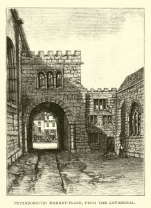 Peterborough Marktplaats, vanaf de Kathedraal door English School