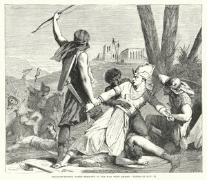 Farao-Hophra gevangen genomen in de oorlog met Amasis, Jeremia XLIV, 30 (gravure) door English School