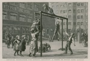 Fysieke recreatie voor Londense kinderen: Een scène in Drury Lane Garden
