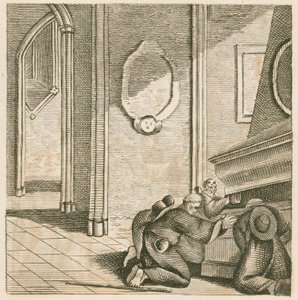 Pelgrims bij het graf van Thomas Becket, Canterbury Cathedral, Kent (gravure) door English School
