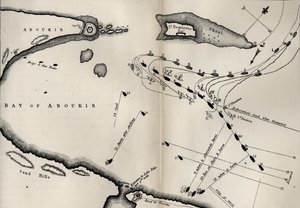 Plan voor de Slag bij de Nijl, uit Het Leven van Nelson door Robert Southey (1774-1843) voor het eerst gepubliceerd in 1813