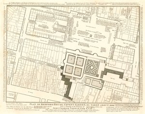 Plattegrond van Bedford House, Covent Garden, Londen, rond 1690 door English School