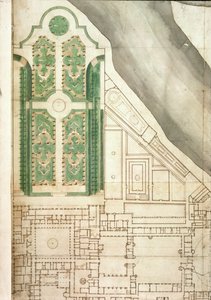Plattegrond van Hampton Court en zijn tuinen, c.1714