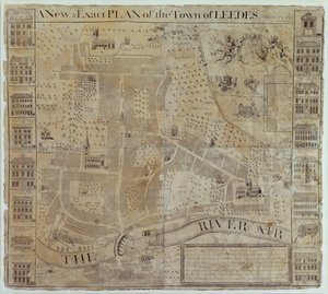 Plan van Leeds, onderzocht door John Cossins, ca. 1730 door English School