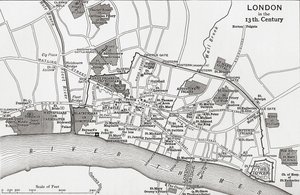Plan van Londen in de 13e eeuw, uit 