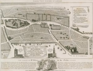 Plan van de noordwestelijke buitenwijken van Londen rond St Giles in the Fields door English School