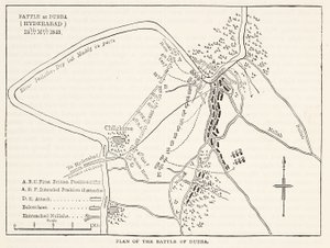 Plan van de Slag bij Dubba (Hyderabad) 24 maart 1843, illustratie uit Cassells Geïllustreerde Geschiedenis van Engeland