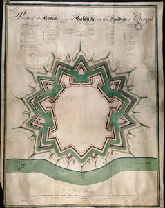 Plan van de Citadel van Calcutta en Fort William, het versterkte magazijn van de Oost-Indische Compagnie, ca. 1750