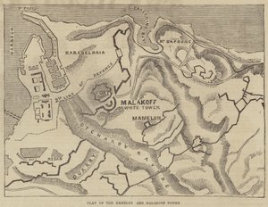 Plan van de Mamelon en Malakoff Toren (gravure)