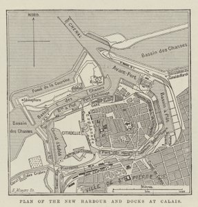 Plan van de nieuwe haven en dokken in Calais door English School