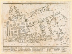 Plattegrond van het Paleis van Whitehall, genomen tijdens het bewind van Karel II, 1680 door English School
